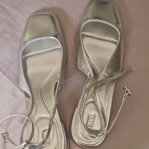 Zara Silver Sandals Minimalist Design